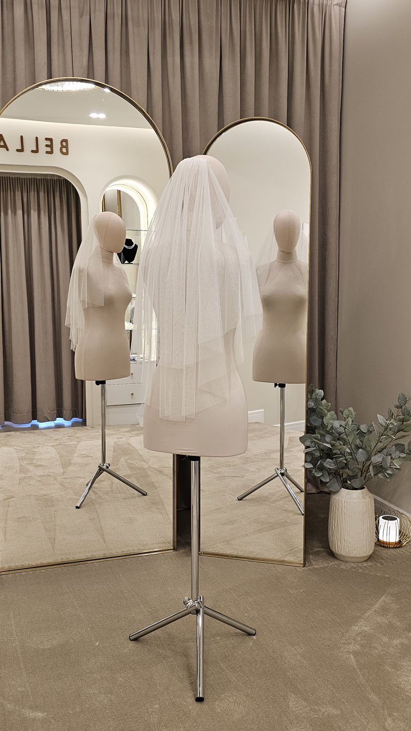 Voal de mireasă scurt ivory din tiul fin, în două straturi – 83 cm