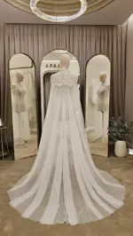 Capă ivory din tulle fin cu guler din dantelă brodată – 2 m