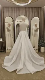 Trenă detașabilă nude din tulle fin cu sclipici – 1,7 m