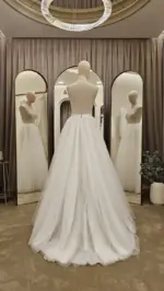 Trenă detașabilă ivory, realizată integral din straturi fine de tulle moale - 1,6 m - imagine 2