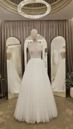 Trenă detașabilă ivory, realizată integral din straturi fine de tulle moale - 1,6 m - imagine 3