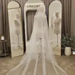 Voal de mireasă ivory tip spaniol cu pietre și dantelă fină – 2,6 m