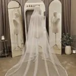 Voal de mireasă ivory tip spaniol cu pietre și dantelă fină – 2,6 m