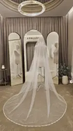 Voal de mireasă ivory tip spaniol cu pietre și dantelă fină – 2,6 m - imagine 2