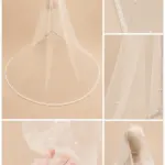 Voal de mireasă lung ivory tip spaniol cu aplicații tip perle și dantelă fină, din tiul fin – 2,5 m
