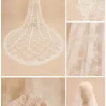 Voal de mireasă lung ivory realizat integral din dantelă și paiete discrete – 2,5 m